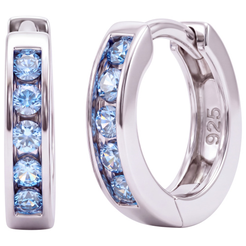 Creolen rund 925 Silber 10 Zirkonia blau Ohrringe Silberohrringe Silbercreolen