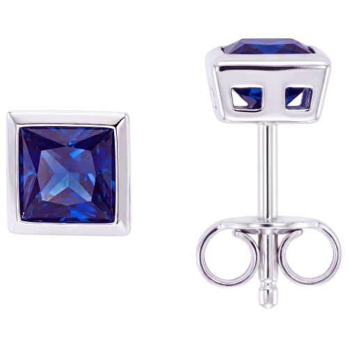 Ohrstecker quadratisch 925 Sterling Silber rhodiniert 2 Zirkonia blau Ohrringe