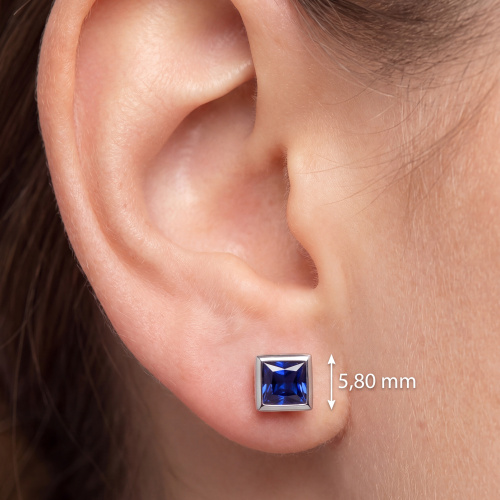 Preview: Ohrstecker quadratisch 925 Sterling Silber rhodiniert 2 Zirkonia blau Ohrringe