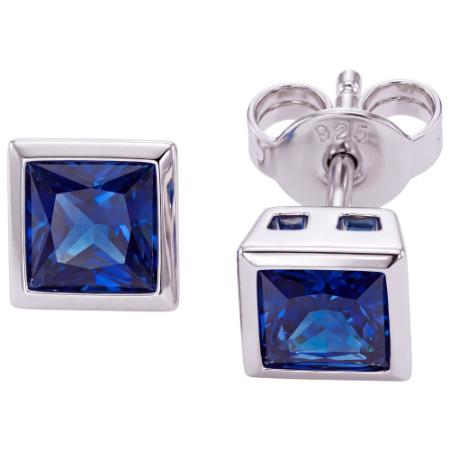 Preview: Ohrstecker quadratisch 925 Sterling Silber rhodiniert 2 Zirkonia blau Ohrringe
