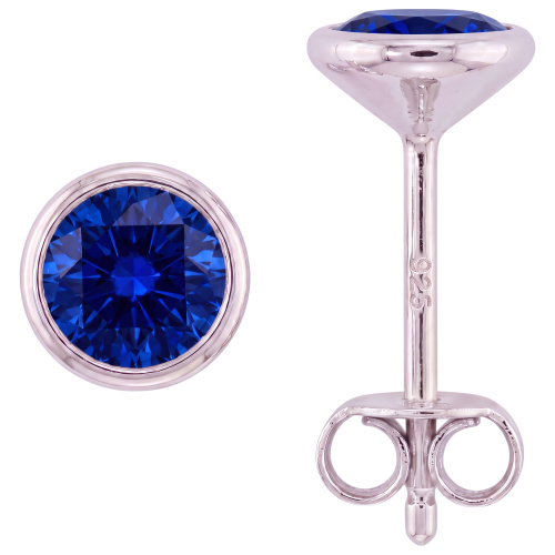 Ohrstecker rund 925 Sterling Silber 2 Zirkonia blau Ohrringe