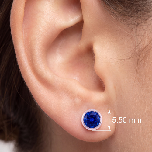 Preview: Ohrstecker rund 925 Sterling Silber 2 Zirkonia blau Ohrringe