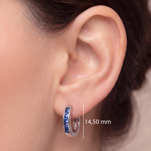 Preview: Creolen rund 925 Silber 10 Zirkonia blau Ohrringe Silberohrringe Silbercreolen