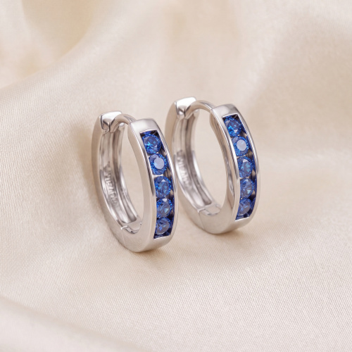 Preview: Creolen rund 925 Silber 10 Zirkonia blau Ohrringe Silberohrringe Silbercreolen