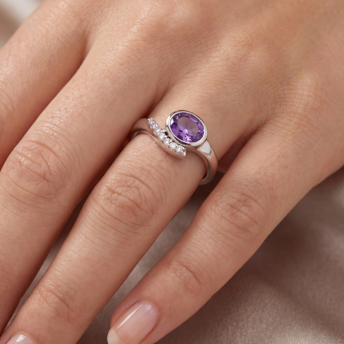 Damen Ring 925 Sterling Silber rhodiniert mit Zirkonia lila violett Silberring