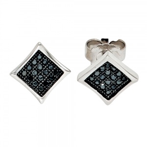 Ohrstecker quadratisch 925 Sterling Silber mit Zirkonia schwarz Ohrringe
