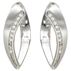 Preview: Creolen 925 Sterling Silber mattiert mit 20 Zirkonia Ohrringe Silbercreolen