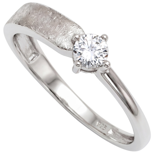 Damen Ring 925 Sterling Silber rhodiniert eismatt 1 Zirkonia Silberring