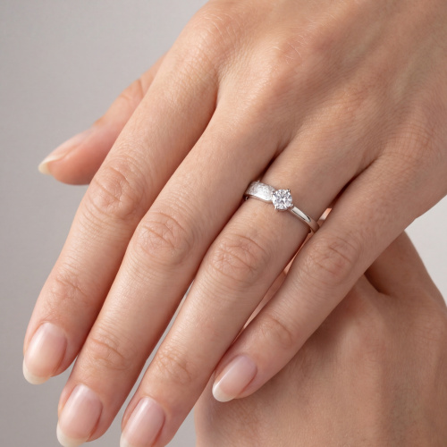 Preview: Damen Ring 925 Sterling Silber rhodiniert eismatt 1 Zirkonia Silberring