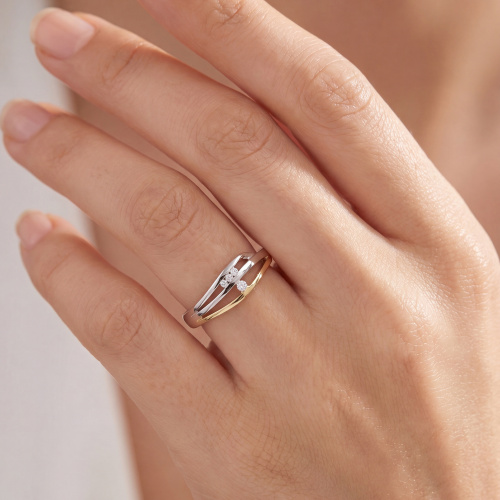 Preview: Damen Ring 925 Sterling Silber bicolor vergoldet 4 Zirkonia Silberring