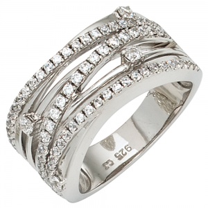 Damen Ring breit 925 Sterling Silber rhodiniert mit Zirkonia Silberring