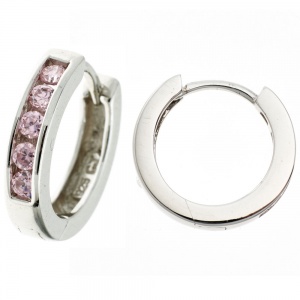 Creolen rund 925 Sterling Silber 10 Zirkonia rosa rosé Ohrringe Silbercreolen