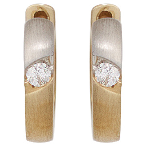 Preview: Creolen rund 585 Gold Gelbgold bicolor matt 2 Diamanten Brillanten Ohrringe