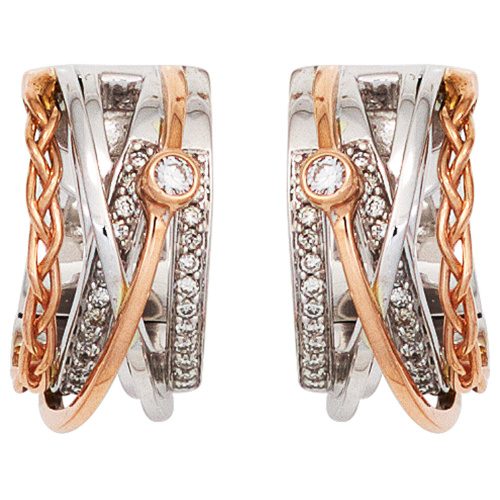 Preview: Creolen rund 585 Gold Weißgold Rotgold bicolor 52 Diamanten Ohrringe Goldcreolen