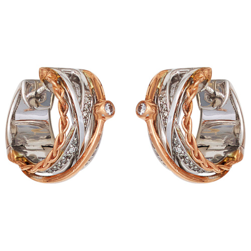 Preview: Creolen rund 585 Gold Weißgold Rotgold bicolor 52 Diamanten Ohrringe Goldcreolen