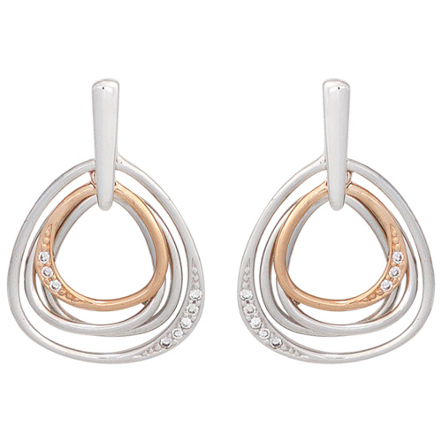 Preview: Ohrhänger 585 Gold Weißgold Rotgold bicolor 16 Diamanten Ohrringe Ohrstecker