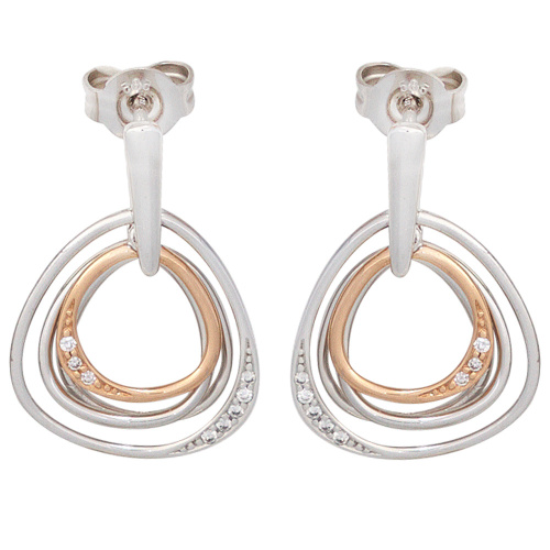 Preview: Ohrhänger 585 Gold Weißgold Rotgold bicolor 16 Diamanten Ohrringe Ohrstecker
