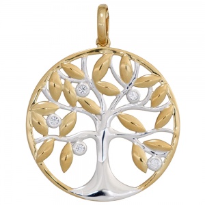 Anhänger Baum 585 Gold Gelbgold bicolor 5 Diamanten Brillanten Goldanhänger