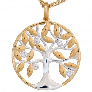 Anhänger Baum 585 Gold Gelbgold bicolor 5 Diamanten Brillanten Goldanhänger