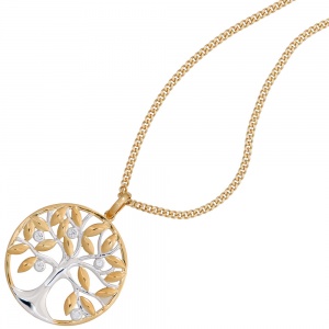 Anhänger Baum 585 Gold Gelbgold bicolor 5 Diamanten Brillanten Goldanhänger