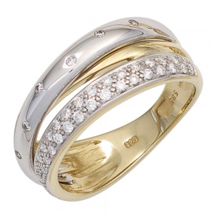 Damen Ring 585 Gold Gelbgold Weißgold bicolor 41 Diamanten Brillanten Goldring