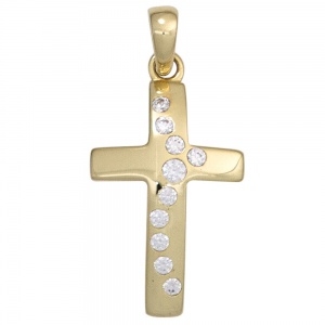 Anhänger Kreuz 333 Gold Gelbgold 10 Zirkonia