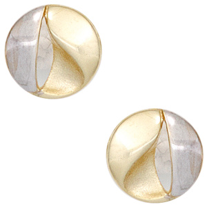 Ohrstecker rund 333 Gold Gelbgold bicolor mattiert Ohrringe Goldohrstecker