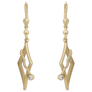 Preview: Boutons 375 Gold Gelbgold mattiert 2 Zirkonia Ohrringe Ohrhänger Goldohrringe