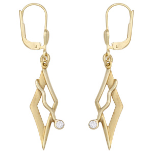 Preview: Boutons 375 Gold Gelbgold mattiert 2 Zirkonia Ohrringe Ohrhänger Goldohrringe