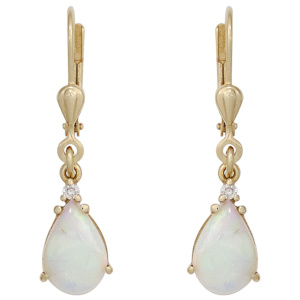 Preview: Ohrhänger Tropfen 585 Gold Gelbgold 2 Opale 2 Diamanten Ohrringe Opalohrringe