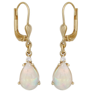 Preview: Ohrhänger Tropfen 585 Gold Gelbgold 2 Opale 2 Diamanten Ohrringe Opalohrringe