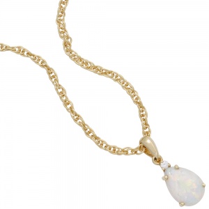 Anhänger Tropfen 585 Gold Gelbgold 1 Opal 1 Diamant Brillant Opalanhänger