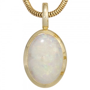 Anhänger oval 585 Gold Gelbgold 1 Opal-Cabochon Goldanhänger Opalanhänger