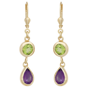 Boutons 585 Gold Gelbgold 2 Amethyste lila 2 Peridote grün Ohrringe Ohrhänger