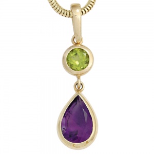 Anhänger 585 Gold Gelbgold 1 Peridot grün 1 Amethyst violett Goldanhänger