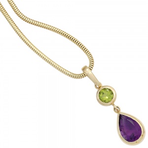 Anhänger 585 Gold Gelbgold 1 Peridot grün 1 Amethyst violett Goldanhänger