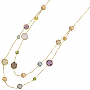 Collier Halskette 585 Gold Gelbgold mit verschiedenen bunten Edelsteinen 45 cm