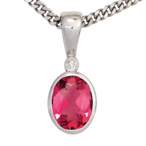Anhänger oval 585 Gold Weißgold 1 rosa Turmalin 1 Diamant 0,01ct.