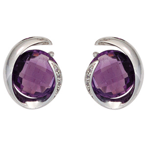 Preview: Ohrstecker 585 Weißgold 2 Amethyste lila violett 10 Diamanten Ohrringe