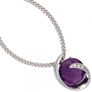 Anhänger 585 Gold Weißgold 1 Amethyst lila violett 5 Diamanten Brillanten 0,02ct