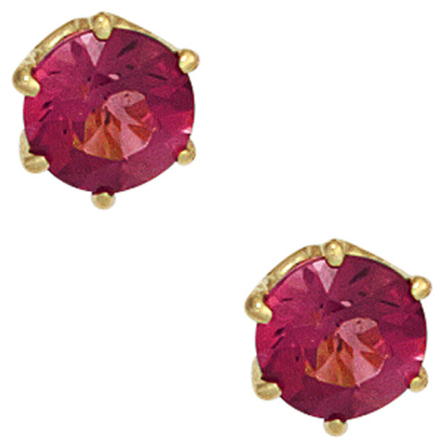 Preview: Ohrstecker rund 585 Gold Gelbgold 2 Turmaline rosa pink Ohrringe Goldohrstecker