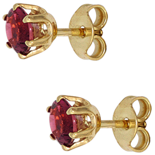 Preview: Ohrstecker rund 585 Gold Gelbgold 2 Turmaline rosa pink Ohrringe Goldohrstecker
