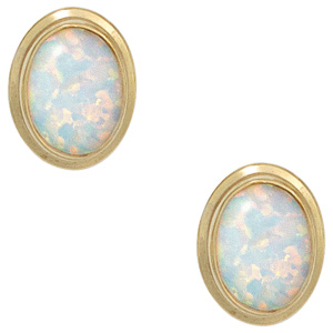 Ohrstecker oval 333 Gold Gelbgold 2 Opale Ohrringe Goldohrstecker