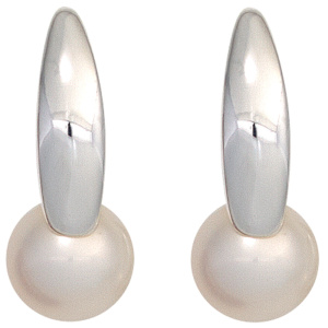 Preview: Creolen 925 Silber 2 Süßwasser Perlen Ohrringe Perlenohrringe