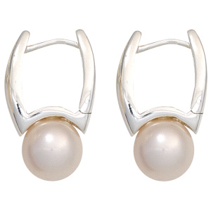 Preview: Creolen 925 Silber 2 Süßwasser Perlen Ohrringe Perlenohrringe