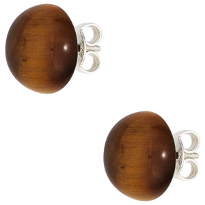 Preview: Ohrstecker rund 925 Sterling Silber 2 Tigeraugen braun Ohrringe