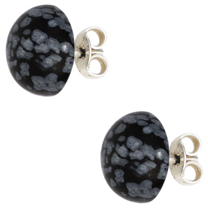 Ohrstecker rund 925 Sterling Silber 2 Schneeflocken-Obsidiane Ohrringe