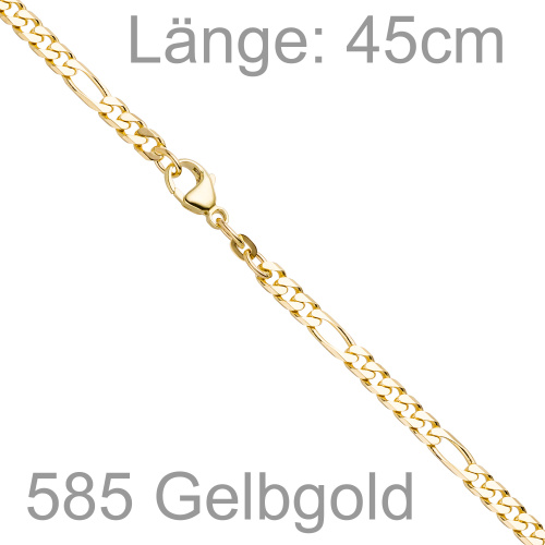 Preview: Figarokette 585 Gelbgold 4,4 mm 45 cm Gold Kette Halskette Goldkette Karabiner