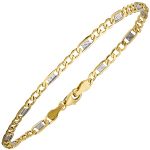Steg-Panzerarmband 333 Gelbgold bicolor 19 cm Gold Armband Goldarmband Karabiner