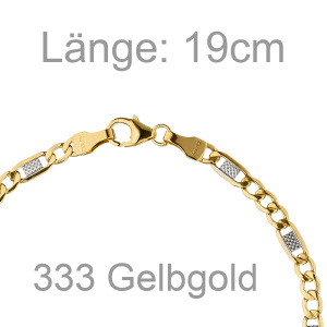 Steg-Panzerarmband 333 Gelbgold bicolor 19 cm Gold Armband Goldarmband Karabiner